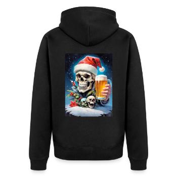 Weihnachten Skull Bier 1.12 - Unisex Premium Bio Zip Hoodie - Schwarz - Hinten - Nico (187cm)