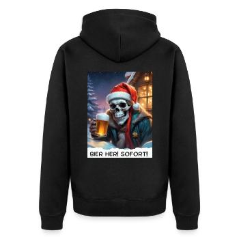 Weihnachten Skull Bier 2.1 - Unisex Premium Bio Zip Hoodie - Schwarz - Hinten - Nico (187cm)