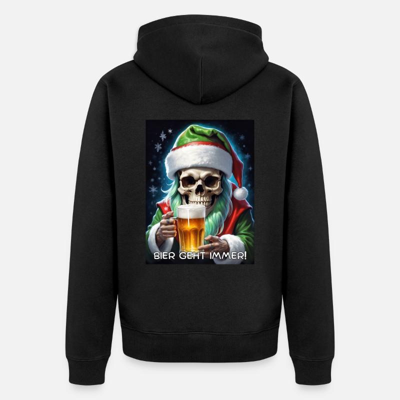 Weihnachten Skull Bier 2.4 - Unisex Premium Bio Zip Hoodie - Schwarz