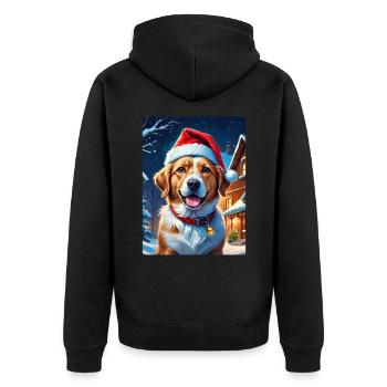 Winterlandschaft Hund 3.4 - Unisex Premium Bio Zip Hoodie - Schwarz - Hinten - Nico (187cm)