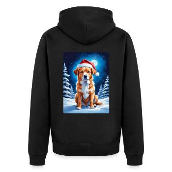 Winterlandschaft Hund 3.8 - Unisex Premium Bio Zip Hoodie - Schwarz - Hinten - Nico (187cm)