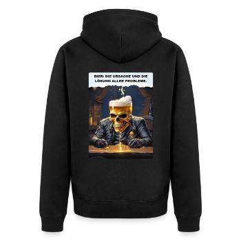 Bier Experte Skull 1.2 - Unisex Premium Bio Zip Hoodie - Schwarz - Hinten - Nico (187cm)
