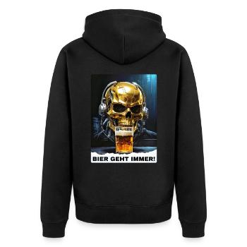Bier Experte Skull 1.1 - Unisex Premium Bio Zip Hoodie - Schwarz - Hinten - Nico (187cm)