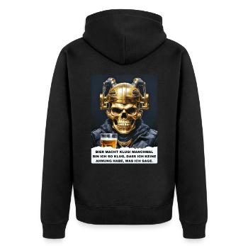 Bier Experte Skull 1.6 - Unisex Premium Bio Zip Hoodie - Schwarz - Hinten - Nico (187cm)