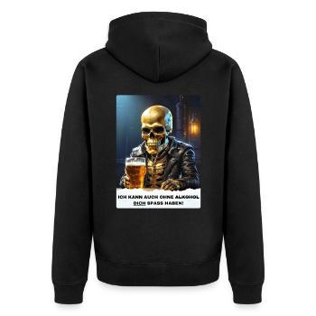 Bier Experte Skull 1.5 - Unisex Premium Bio Zip Hoodie - Schwarz - Hinten - Nico (187cm)