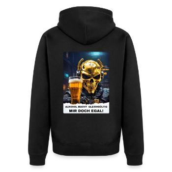 Bier Experte Skull 1.4 - Unisex Premium Bio Zip Hoodie - Schwarz - Hinten - Nico (187cm)