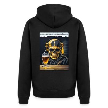Bier Experte Skull 1.7 - Unisex Premium Bio Zip Hoodie - Schwarz - Hinten - Nico (187cm)