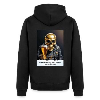 Bier Experte Skull 1.9 - Unisex Premium Bio Zip Hoodie - Schwarz - Hinten - Nico (187cm)