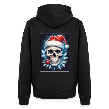 Weihnachten Skull 1.10 - Unisex Premium Bio Zip Hoodie - Schwarz - Hinten - Nico (187cm)