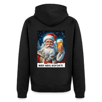 Weihnachten Santa Claus Bier 1.3 - Unisex Premium Bio Zip Hoodie - Schwarz - Hinten - Nico (187cm)