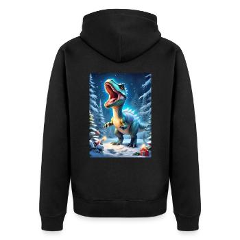 Winterlandschaft Dino 3.5 - Unisex Premium Bio Zip Hoodie - Schwarz - Hinten - Nico (187cm)