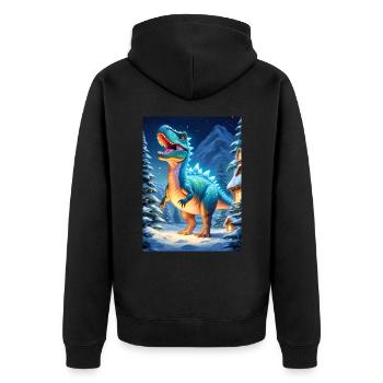 Winterlandschaft Dino 3.6 - Unisex Premium Bio Zip Hoodie - Schwarz - Hinten - Nico (187cm)