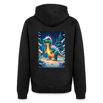 Winterlandschaft Dino 3.3 - Unisex Premium Bio Zip Hoodie - Schwarz - Hinten - Nico (187cm)