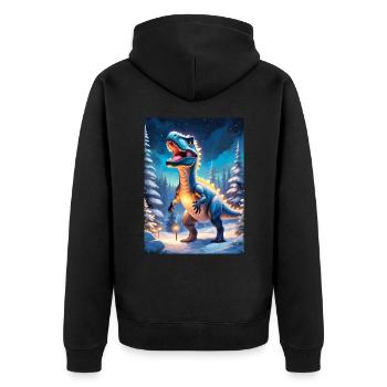 Winterlandschaft Dino 3.1 - Unisex Premium Bio Zip Hoodie - Schwarz - Hinten - Nico (187cm)