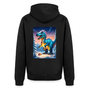 Winterlandschaft Dino 3.7 - Unisex Premium Bio Zip Hoodie - Schwarz - Hinten - Nico (187cm)