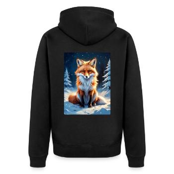 Winterlandschaft Fuchs 1.4 - Unisex Premium Bio Zip Hoodie - Schwarz - Hinten - Nico (187cm)