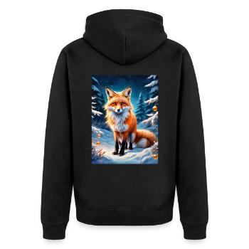 Winterlandschaft Fuchs 1.3 - Unisex Premium Bio Zip Hoodie - Schwarz - Hinten - Nico (187cm)