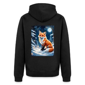Winterlandschaft Fuchs 1.7 - Unisex Premium Bio Zip Hoodie - Schwarz - Hinten - Nico (187cm)