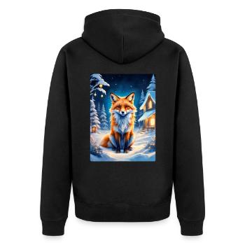 Winterlandschaft Fuchs 1.2 - Unisex Premium Bio Zip Hoodie - Schwarz - Hinten - Nico (187cm)