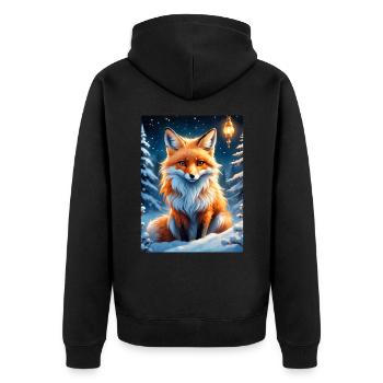 Winterlandschaft Fuchs 1.8 - Unisex Premium Bio Zip Hoodie - Schwarz - Hinten - Nico (187cm)