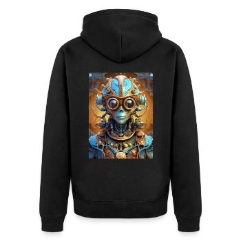 Steampunk Alien 1.20 - Unisex Premium Bio Zip Hoodie - Schwarz - Hinten - Nico (187cm)
