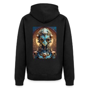 Steampunk Alien 1.5 - Unisex Premium Bio Zip Hoodie - Schwarz - Hinten - Nico (187cm)