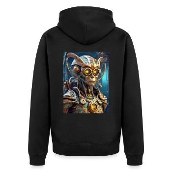 Steampunk Alien 1.4 - Unisex Premium Bio Zip Hoodie - Schwarz - Hinten - Nico (187cm)