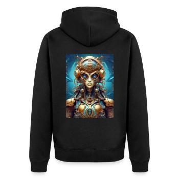 Steampunk Alien 1.7 - Unisex Premium Bio Zip Hoodie - Schwarz - Hinten - Nico (187cm)