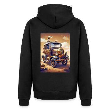 Steampunk Automobile 1.7 - Unisex Premium Bio Zip Hoodie - Schwarz - Hinten - Nico (187cm)