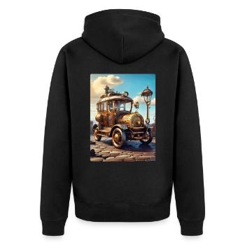 Steampunk Automobile 1.9 - Unisex Premium Bio Zip Hoodie - Schwarz - Hinten - Nico (187cm)