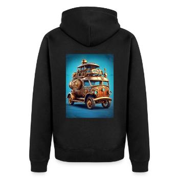 Steampunk Automobile 1.13 - Unisex Premium Bio Zip Hoodie - Schwarz - Hinten - Nico (187cm)