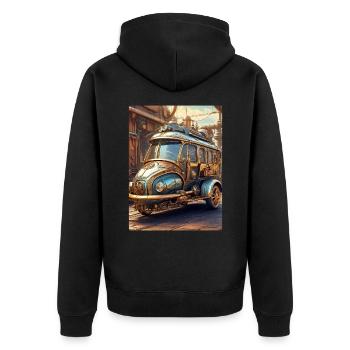 Steampunk Automobile 1.4 - Unisex Premium Bio Zip Hoodie - Schwarz - Hinten - Nico (187cm)