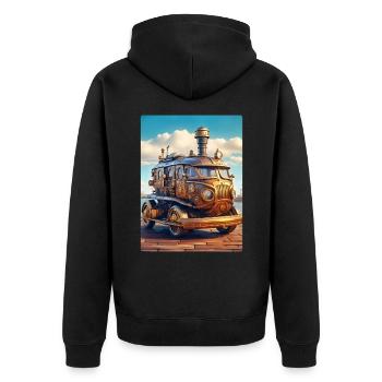 Steampunk Automobile 1.1 - Unisex Premium Bio Zip Hoodie - Schwarz - Hinten - Nico (187cm)