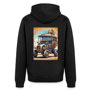 Steampunk Automobile 1.3 - Unisex Premium Bio Zip Hoodie - Schwarz - Hinten - Nico (187cm)