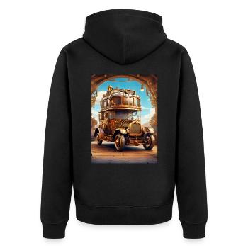 Steampunk Automobile 1.5 - Unisex Premium Bio Zip Hoodie - Schwarz - Hinten - Nico (187cm)
