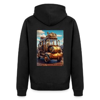 Steampunk Automobile 1.6 - Unisex Premium Bio Zip Hoodie - Schwarz - Hinten - Nico (187cm)