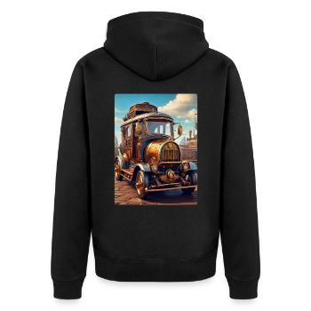 Steampunk Automobile 1.15 - Unisex Premium Bio Zip Hoodie - Schwarz - Hinten - Nico (187cm)