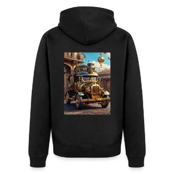 Steampunk Automobile 1.8 - Unisex Premium Bio Zip Hoodie - Schwarz - Hinten - Nico (187cm)