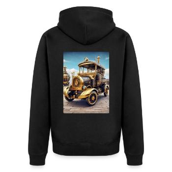 Steampunk Automobile 1.12 - Unisex Premium Bio Zip Hoodie - Schwarz - Hinten - Nico (187cm)