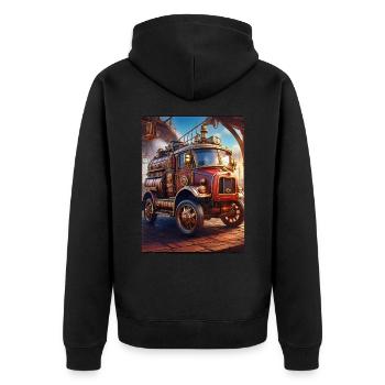 Steampunk Fire Truck 1.5 - Unisex Premium Bio Zip Hoodie - Schwarz - Hinten - Nico (187cm)