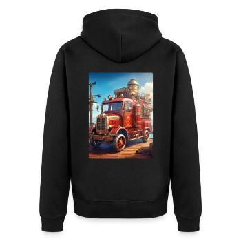 Steampunk Fire Truck 1.11 - Unisex Premium Bio Zip Hoodie - Schwarz - Hinten - Nico (187cm)