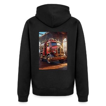Steampunk Fire Truck 1.10 - Unisex Premium Bio Zip Hoodie - Schwarz - Hinten - Nico (187cm)