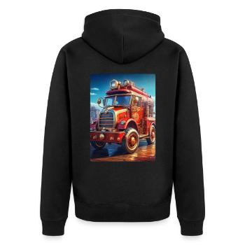 Steampunk Fire Truck 1.2 - Unisex Premium Bio Zip Hoodie - Schwarz - Hinten - Nico (187cm)