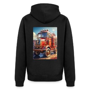 Steampunk Fire Truck 1.8 - Unisex Premium Organic Zip Hoodie - black - Back - Nico (187cm)