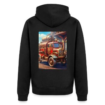 Steampunk Fire Truck 1.4 - Unisex Premium Bio Zip Hoodie - Schwarz - Hinten - Nico (187cm)