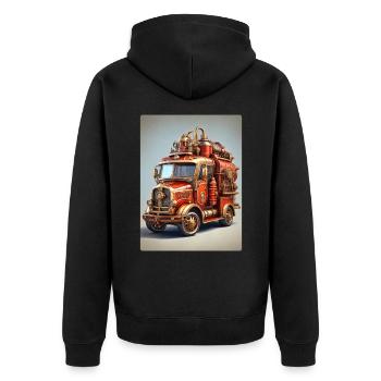 Steampunk Fire Truck 1.7 - Unisex Premium Bio Zip Hoodie - Schwarz - Hinten - Nico (187cm)