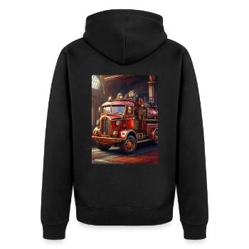 Steampunk Fire Truck 1.14 - Unisex Premium Bio Zip Hoodie - Schwarz - Hinten - Nico (187cm)