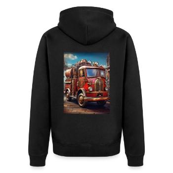 Steampunk Fire Truck 1.22 - Unisex Premium Bio Zip Hoodie - Schwarz - Hinten - Nico (187cm)
