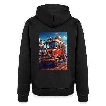 Steampunk Fire Truck 1.20 - Unisex Premium Bio Zip Hoodie - Schwarz - Hinten - Nico (187cm)