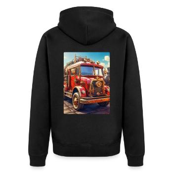 Steampunk Fire Truck 1.23 - Unisex Premium Bio Zip Hoodie - Schwarz - Hinten - Nico (187cm)